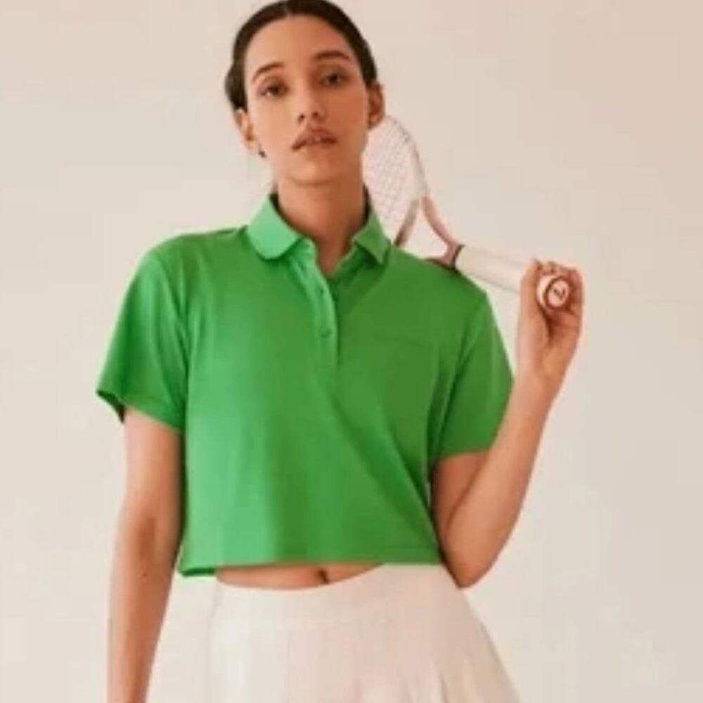 Outdoor Voices Birdie Cropped Polo in‎ Kelly Green XXS NWT
